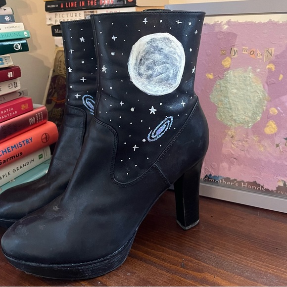 Marc Fisher Shoes - Marc Fisher Black Heeled Boots with Celestial Design